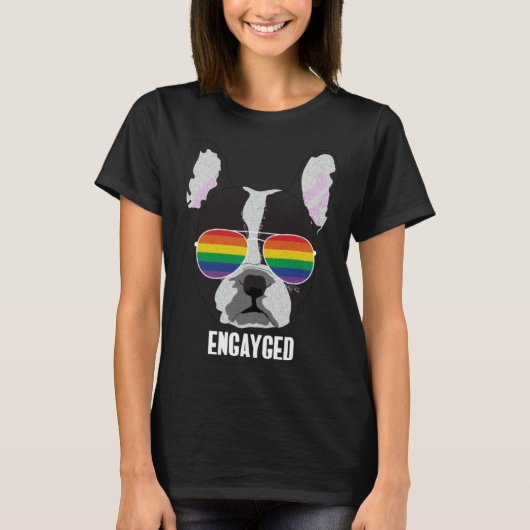 T-shirt Engayged  Boston Terrier Dog Gay Pride (Devant)
