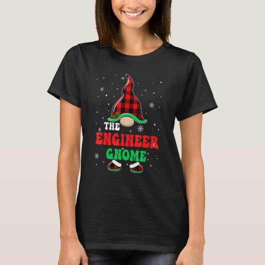 T-shirt Engineer Gnome Buffalo Plaid Matching Christmas Gr (Devant)