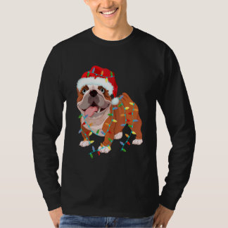 T-shirt English Bulldog Christmas Costume Santa Hat Xmas L