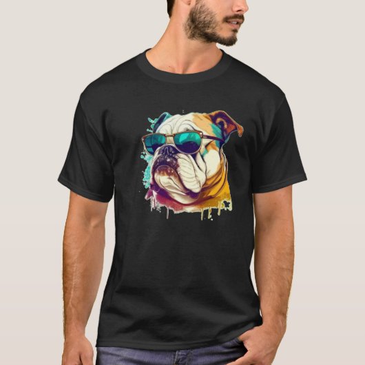 T-shirt English Bulldog Face with Sunglasses (Devant)