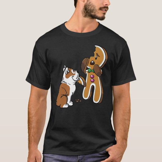 T-shirt English Bulldog Gingerbread Man Christmas Dog Shir (Devant)