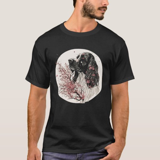 T-shirt English Cocker Spaniel Cherry Blossom Dog Breed Ja (Devant)