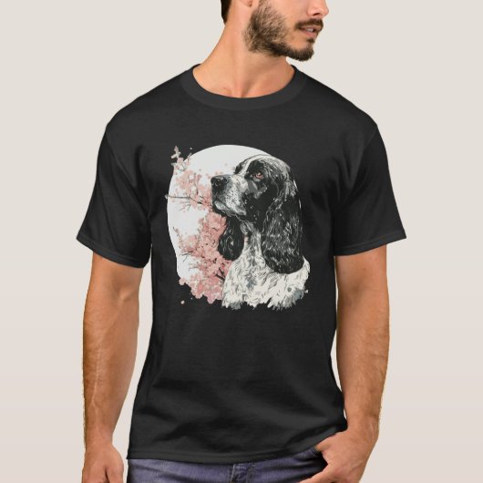 T-shirt English Cocker Spaniel Cherry Blossom Dog Japanese (Devant)