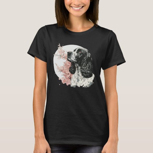 T-shirt English Cocker Spaniel Cherry Blossom Dog Japanese (Devant)