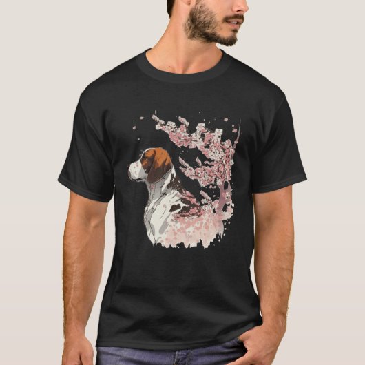 T-shirt English Pointer Cherry Blossom Dog Breed Japanese (Devant)