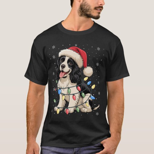 T-shirt English Springer Spaniel Dog Christmas Tree Lights (Devant)