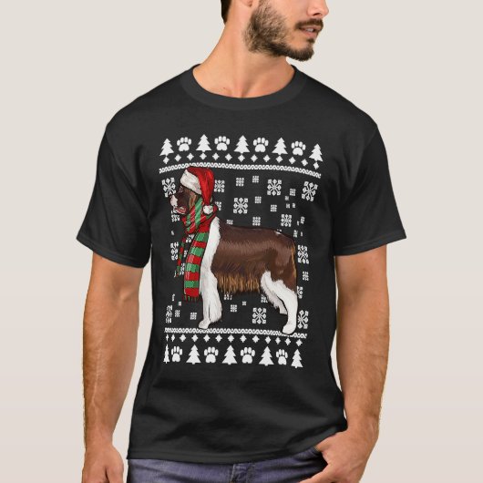 T-shirt English Springer Spaniel Dog Santa Hat Xmas Ugly C (Devant)