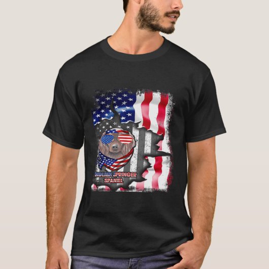 T-shirt English Springer Spaniel S Fun American Flag (Devant)