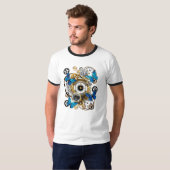 T-shirt Engrenages à vapeur et papillons bleus (Devant entier)