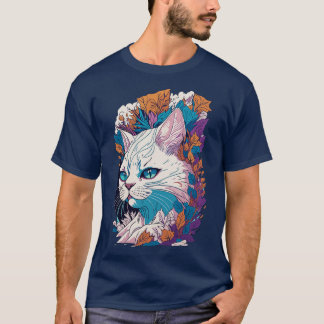 T-shirt Enigmatic White Cat Illustration détaillée d'un Ca
