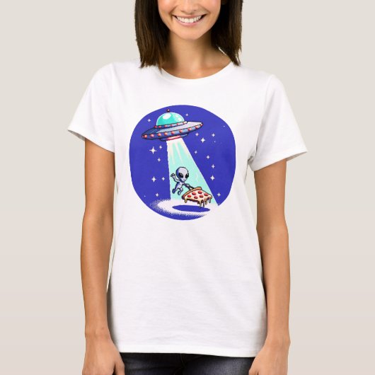 T-shirt Enlèvement de pizza Alien - Drôle Pixel Art UFO De (Devant)