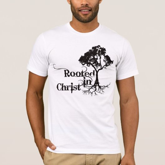 T-shirt Enraciné en pièce en t du Christ (Devant)