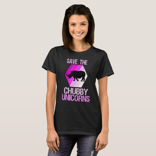 T-shirt Enregistrer Le Chubby Unicorns Style Rétro Rhino (Devant entier)