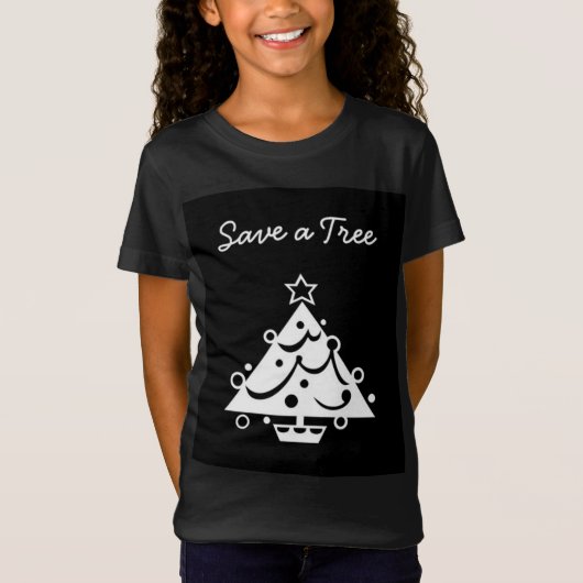 T-Shirt Enregistrer un arbre Noël étoile noir et blanc (Devant)