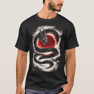 T-shirt Enroulement de dragon sur une éclipse rouge - Art