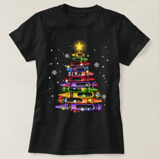 T-shirt Enseignant Crayon Christmas Tree Lights Ecole étud (Design devant)