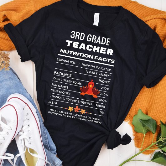 T-shirt Enseignant de 3e année Thanksgiving valeur nutriti