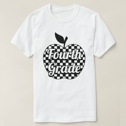 T-shirt Enseignant de 4e année À damiers Apple (Design devant)