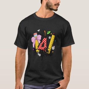 T-shirt Enseignant de 4e année Apple Coquette Bow Pencil R