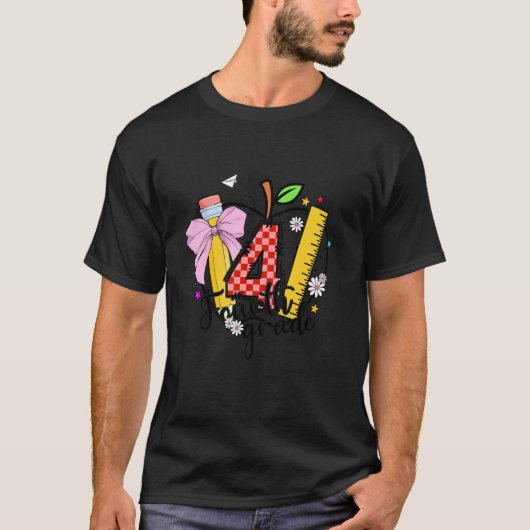 T-shirt Enseignant de 4e année Apple Coquette Bow Pencil R (Devant)
