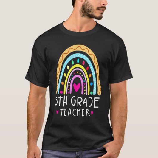 T-shirt Enseignant de 5e année Leopard Arc-en-ciel Premier (Devant)