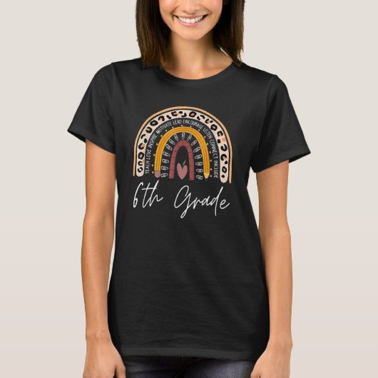 T-shirt Enseignant de 6e année Boho Leopard Rainbow Teach (Devant)
