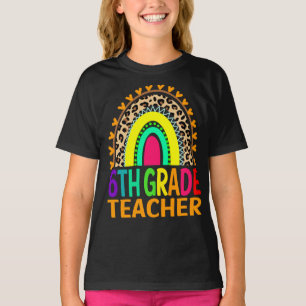T-shirt Enseignant de 6e année Rainbow Leopard Retour à l'