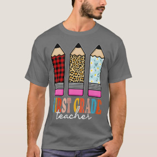 T-shirt Enseignant De Première Classe Funny Leopard Pencil