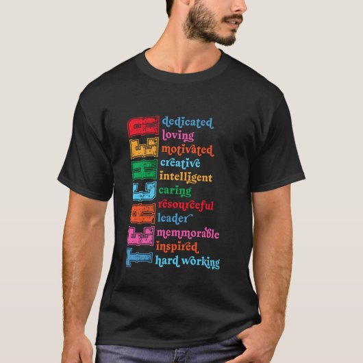 T-shirt Enseignant Dévoué Aimant Motivé Créatif (Devant)