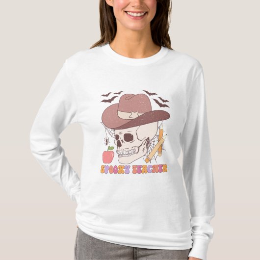 T-shirt Enseignant éffrayant Halloween Long Sleeve (Devant)
