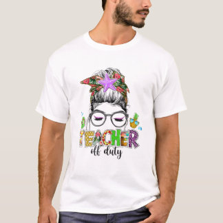 T-shirt Enseignant hors service Messy Bun Lunettes de sole
