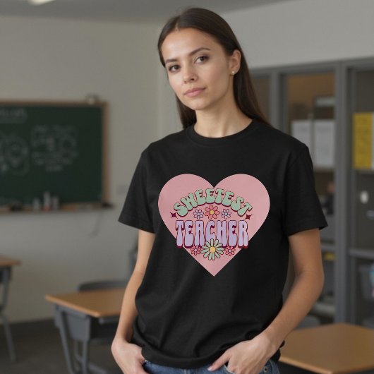 T-shirt Enseignant le plus doux Fleur rétro Valentine Coeu