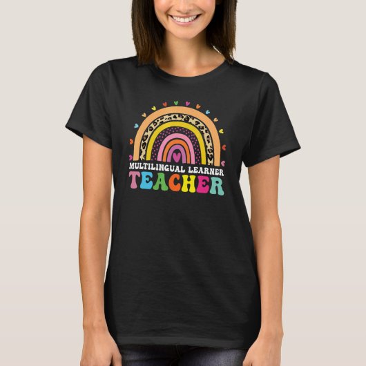 T-shirt Enseignant multilingue Leopard Arc-en-ciel Multi (Devant)
