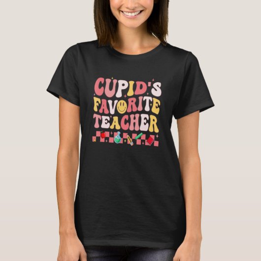 T-shirt Enseignant préféré de super Retro Cupid Valentine (Devant)