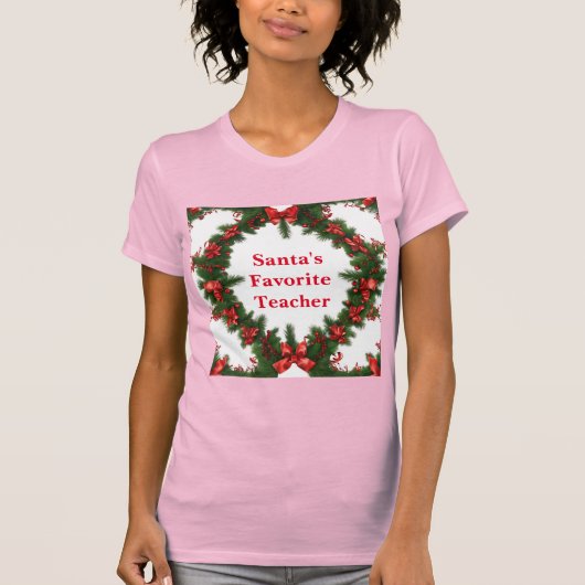 T-shirt enseignant préféré Père Noël rose (Devant)