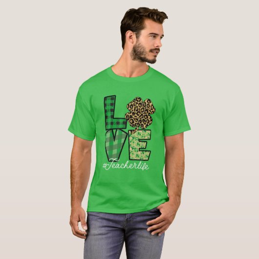 T-shirt Enseignant st patrick Messy Bun Leopard Enseignant (Devant entier)