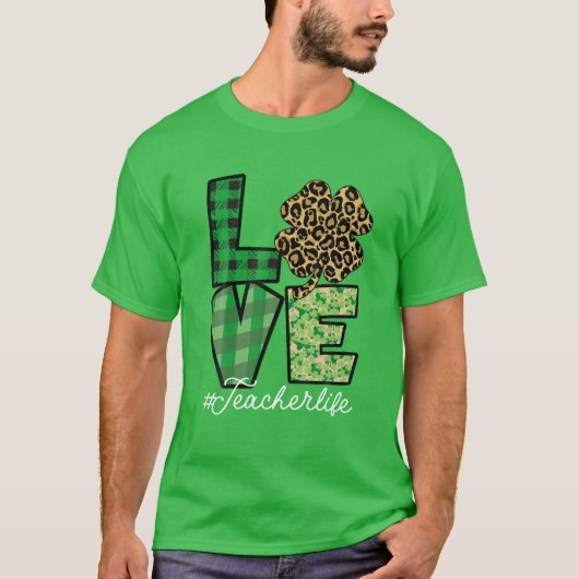 T-shirt Enseignant st patrick Messy Bun Leopard Enseignant (Devant)