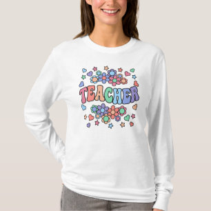 T-shirt ENSEIGNANT-Super rétro, Fleurs, Coeurs, Étoiles