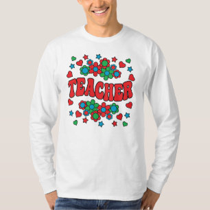 T-shirt ENSEIGNANT-Super rétro, Fleurs, Coeurs, Étoiles