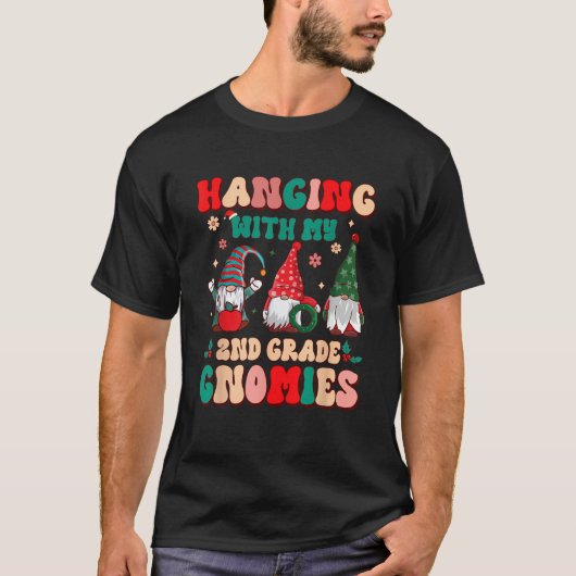 T-shirt Enseignant suspendu à mes Gnomies 2e année Noël (Devant)