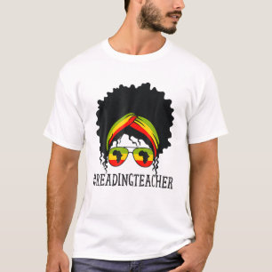 T-shirt Enseignante de lecture Femmes africaines Messy Bun