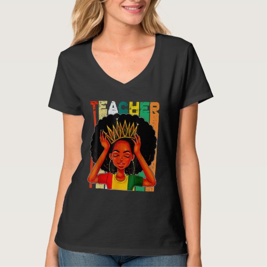 T-shirt Enseignante noire Afro Retro Correspondant Poitrin (Devant)