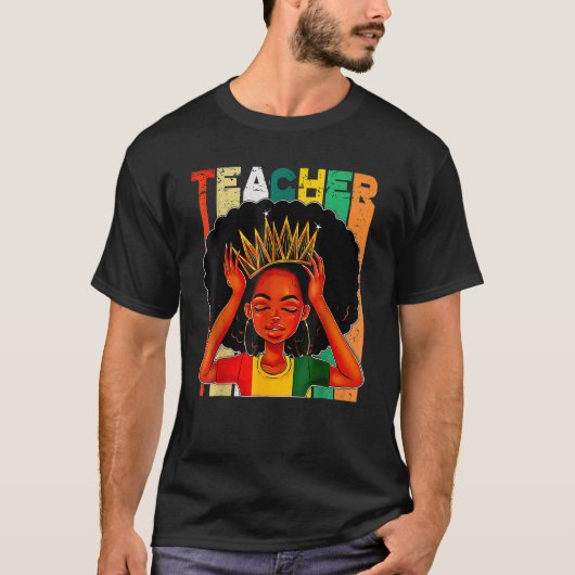 T-shirt Enseignante noire Afro Retro Mois de l'histoire no (Devant)