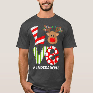 T-shirt Enseignants de 2e année de l'amour Reindeer Light 