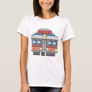 T-shirt Enseigne de diner rétro personnalisée NAME années 