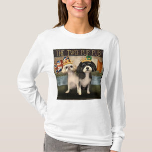 T-shirt Enseigne de pub Deux Chiots avec drapeaux britanni