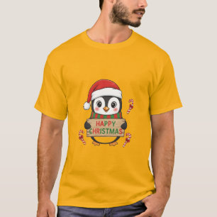 T-shirt Enseigne en bois de pingouin mignon de Noël