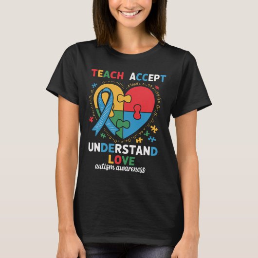 T-shirt Enseigner Accepter Comprendre Amour Enseignant Cœu (Devant)