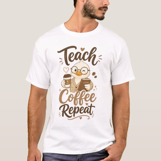 T-shirt Enseigner Café Répéter Canard Mignon Design (Devant)