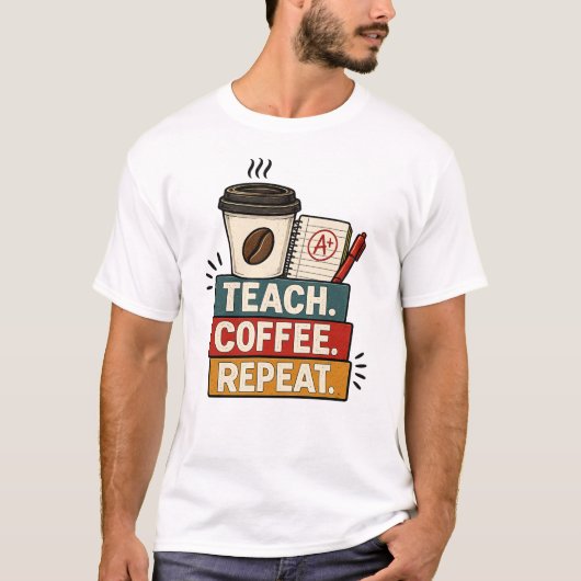 T-shirt Enseigner Café Répéter Enseignant Rétro Rentree Sc (Devant)